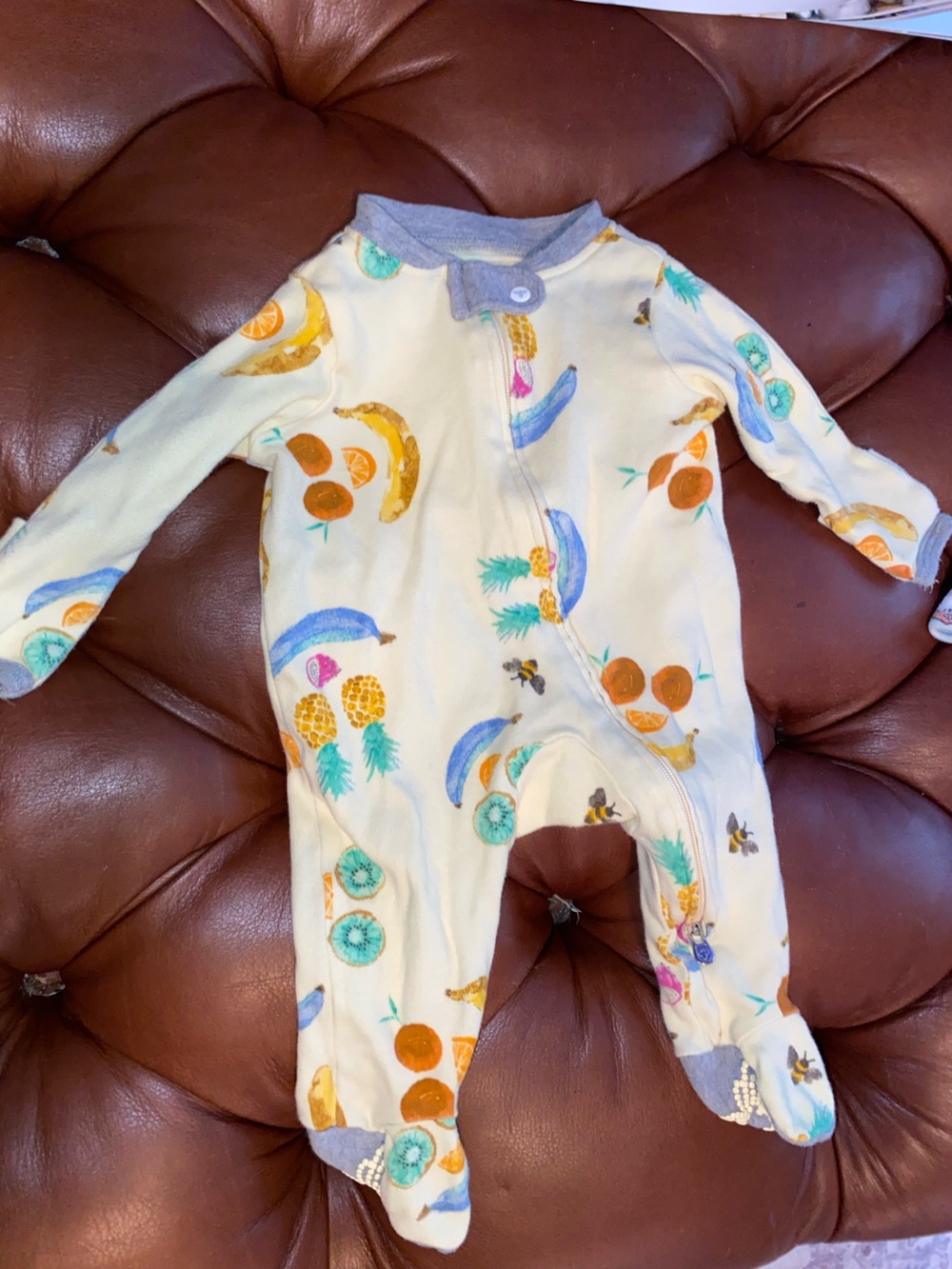 Burt's Bees Baby Yellow Fruit Print Zip Footed Sleeper